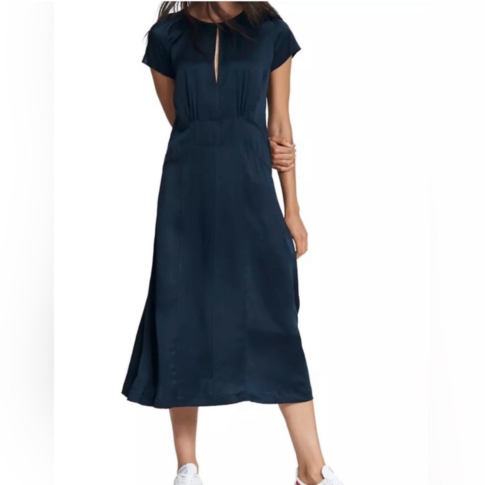 Rag & Bone 2 Silk Flora Midi Dress Navy Keyhole Simple Flow EUC